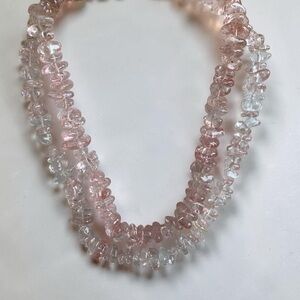 Double Strand Natural Morganite Chip Bead Necklace | Sterling Silver Clasp